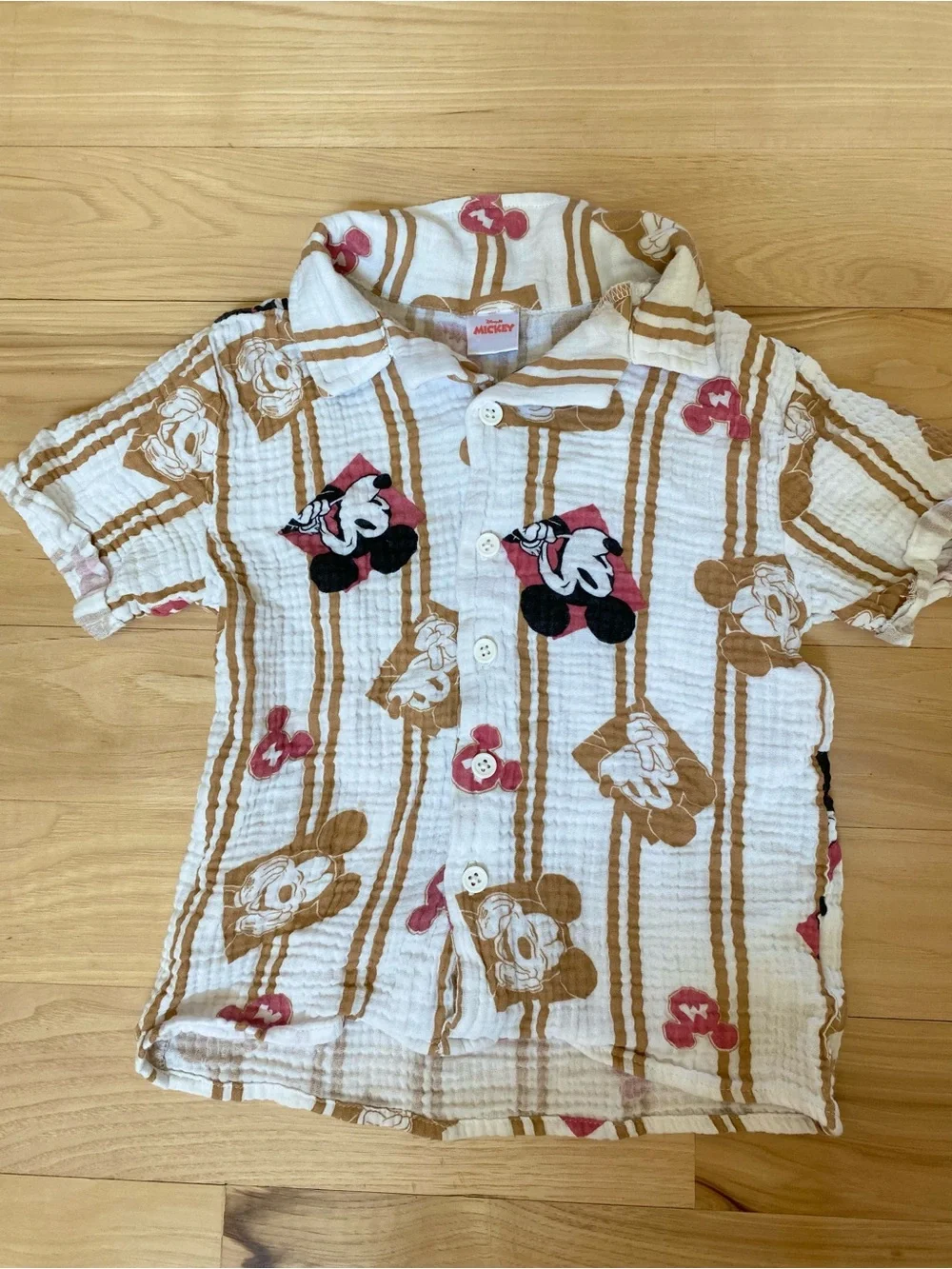 Mickey Mouse Matching Set 100% Cotton Summer Button-Up & Shorts Size 5